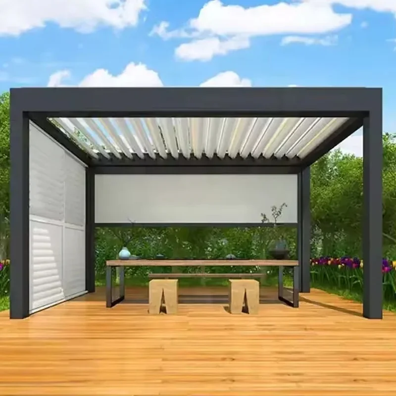 Modern Aluminum Pergola Customized Heavy Duty Louvered Roof Garden Gazebo Shading Waterproof Pergolas Pavilion
