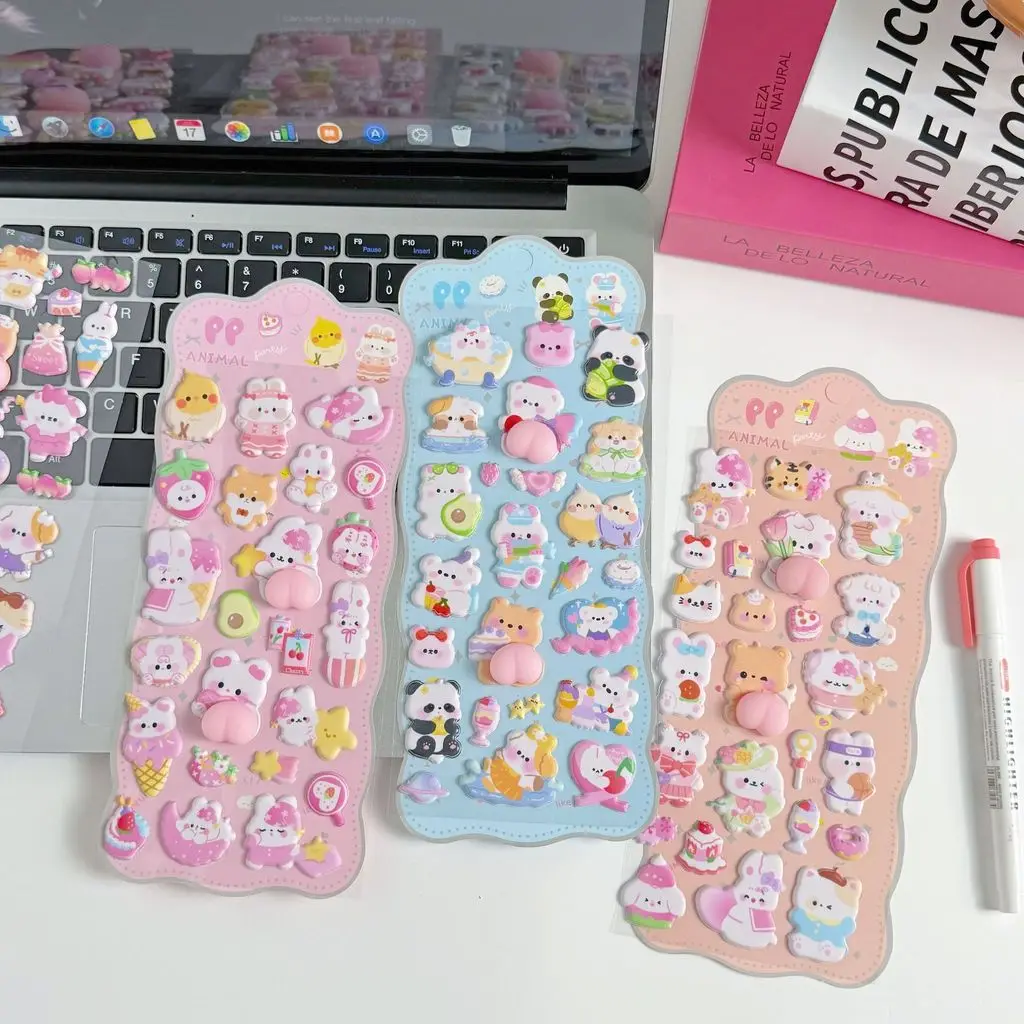 4 Pieces 3D Soft Cute Butt 3D Kids Stickers - Squishy Animals (Rabbit, Bear), Handmade Decor for Phone Cases Anime Worlds Store