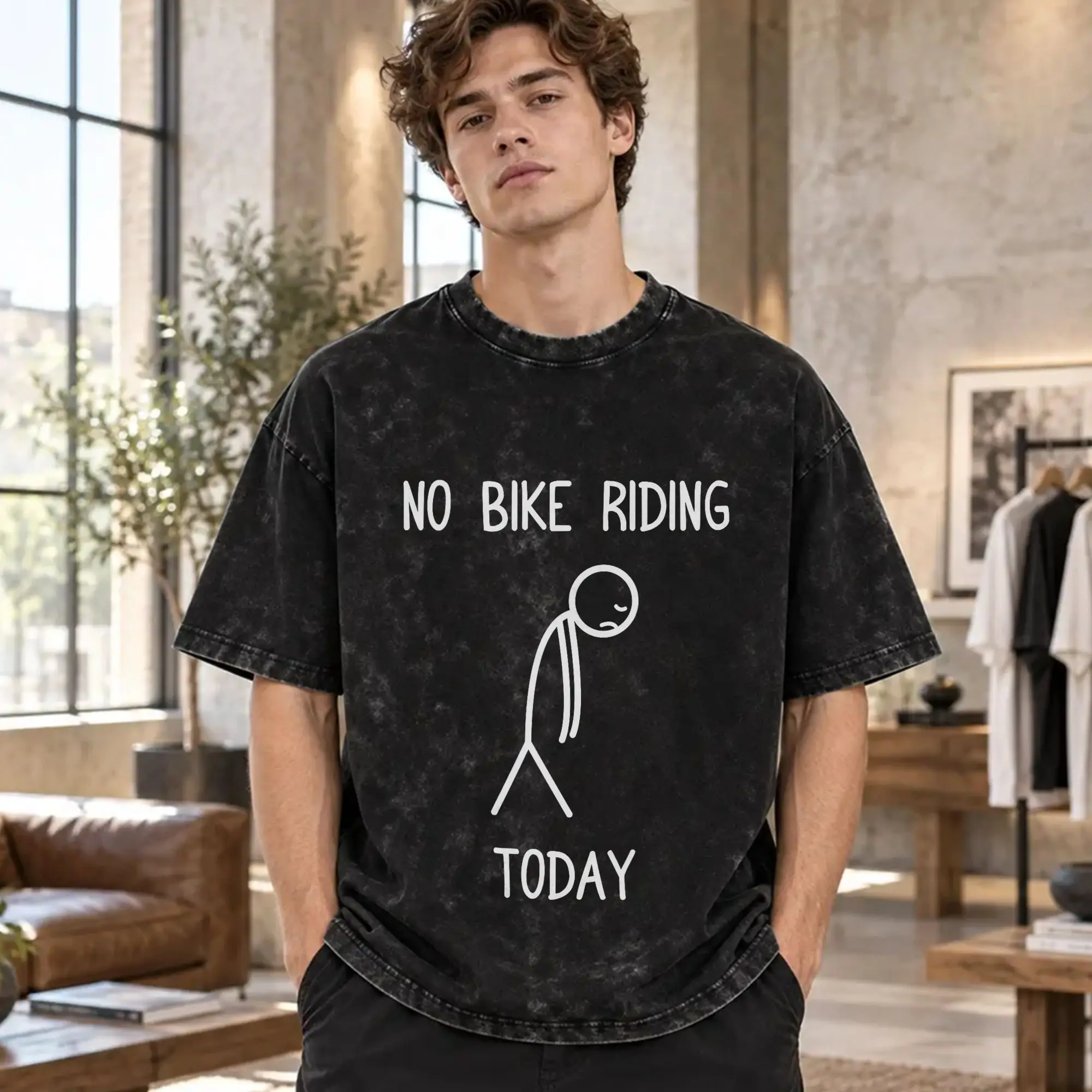 Funny Cycling Humor No Bike Riding Today  Men T Shirt Washed  Novelty Tees Short Sleeve Crew Neck T-Shirts Idea Tops