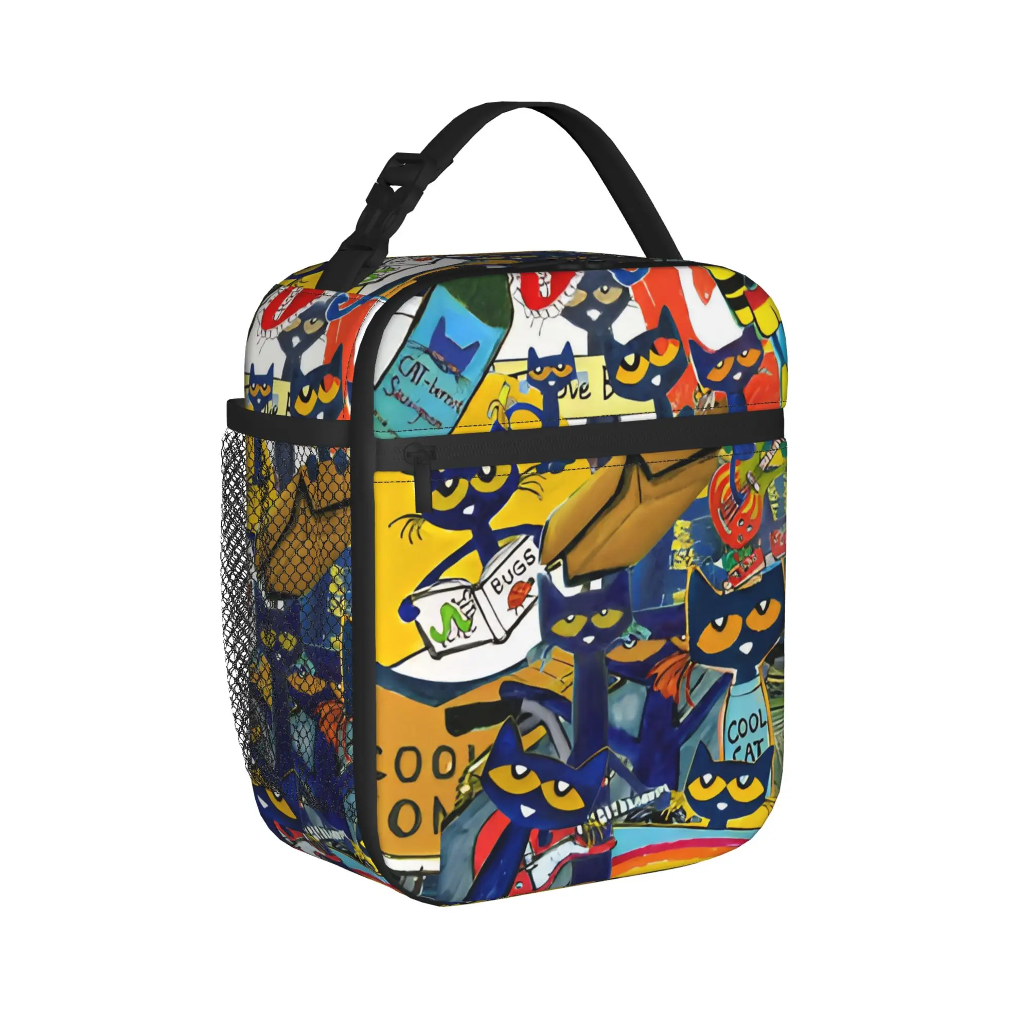 Cool Kitten Pete the Cat Insulated Lunch Bags Cooler Bag Reusable,Lunch Container  High Capacity Tote Lunch Box Food Storage Bag