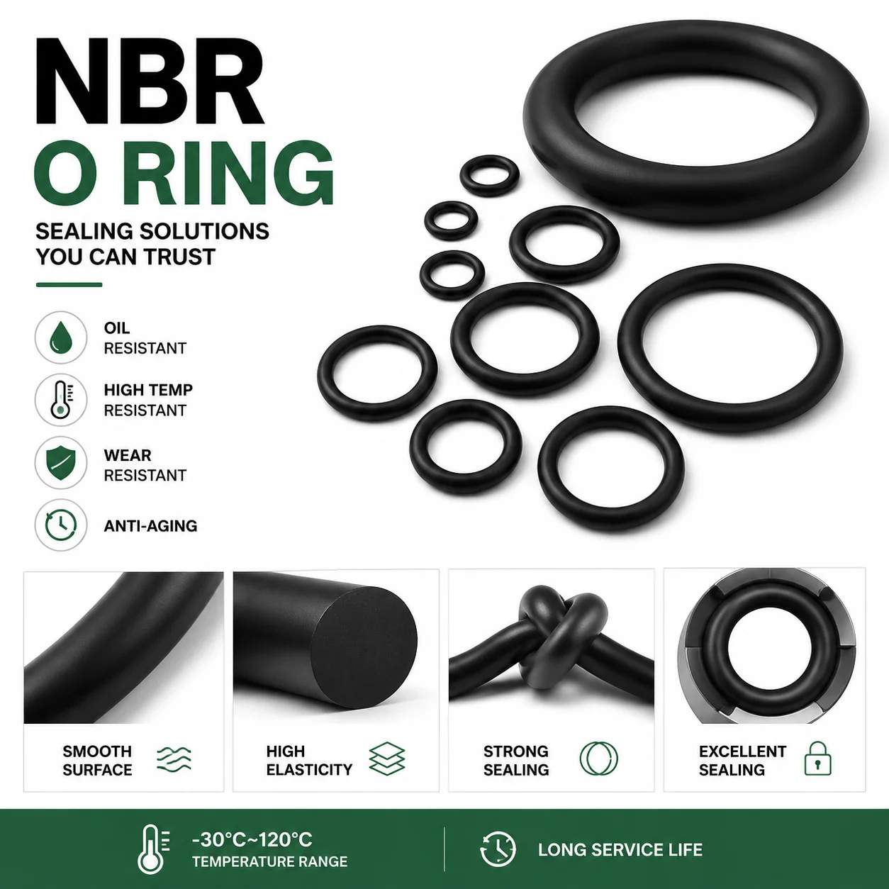 800 Pieces of Oil and Corrosion Resistant Mechanical Maintenance Nitrile Rubber O-ring CS1-4mm Outer Diameter 3-27mm