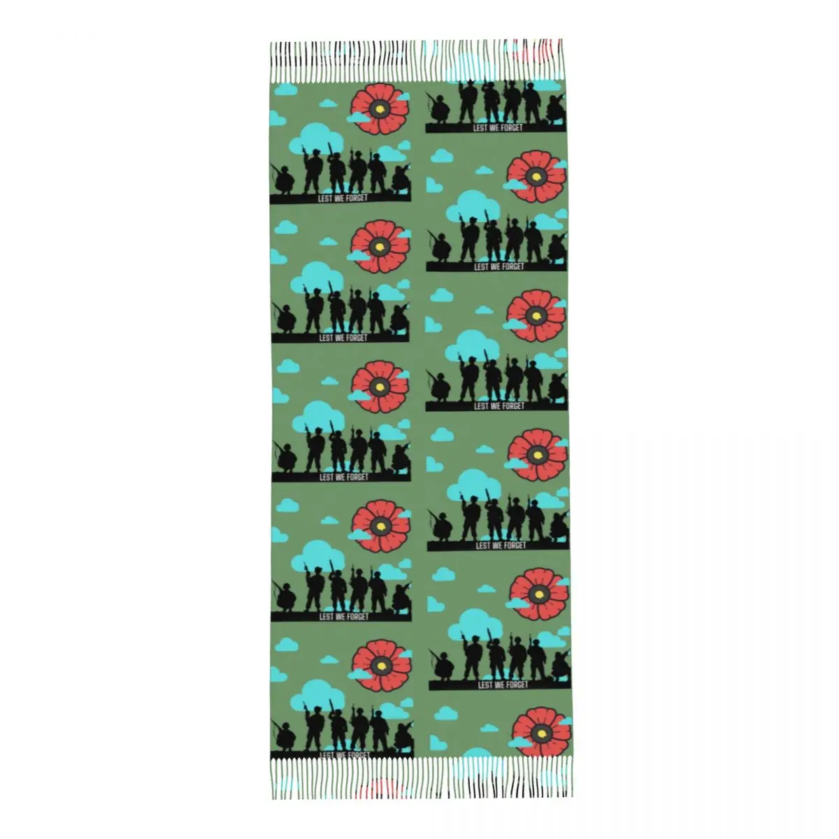 Remembrance Day Poppy Flower Design Lest We Forget Veterans Scarf Tassel Scarves Women Shawls and Wraps Fall Winter Shawl Wrap