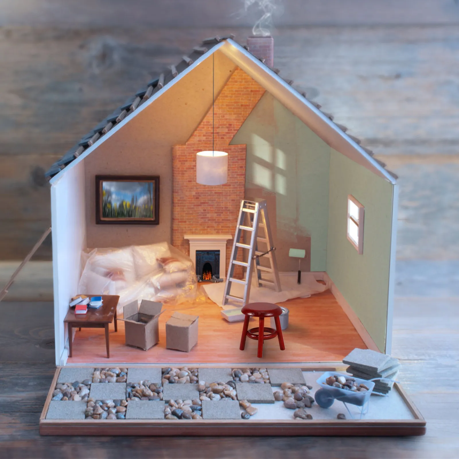 

Miniature Wooden Stool Dollhouse Mini Furniture Retro Simple Design Decoration for Living Room Bedroom Balcony Garden