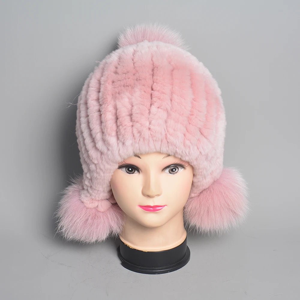 Natural Rabbit Fur Bomber hats Winter Warm Outdoor Fluffy Earflap Caps Luxury Russian Boys and Girls Children