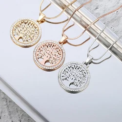 2025 Fashion Crystal Zircon Necklace for Women Bijoux Wedding Jewelry Girl Gift Cute Tree Of Life Charm Pendant Necklace