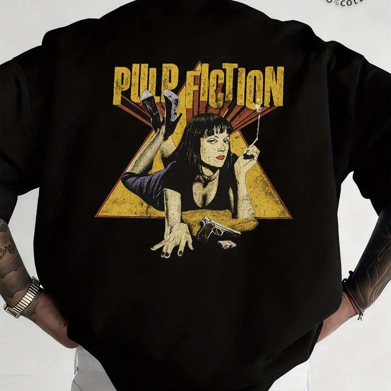 

Retro Street "Love Duet" Movie Pattern Men's T-shirt Four Seasons New Casual Suitable for Both Men and Women