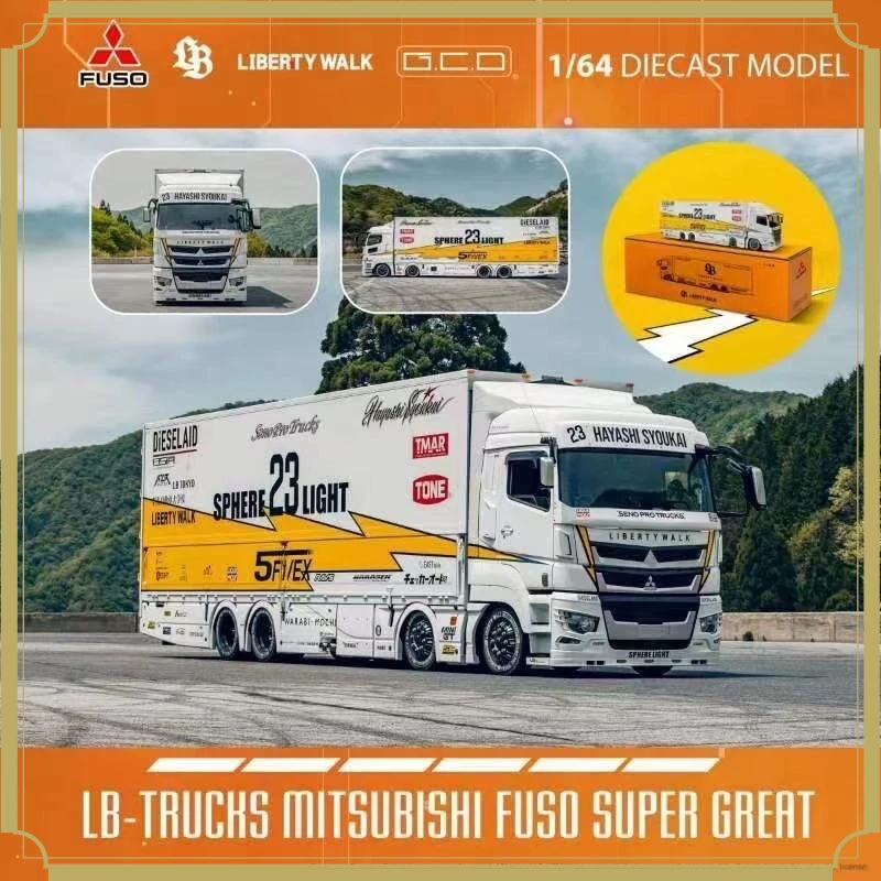 GCD 1:64 Diecast Truck Model, LB Super Silhouette Lightning Yellow FUSO SUPERGREAT, Collectible Hobby Display Gift