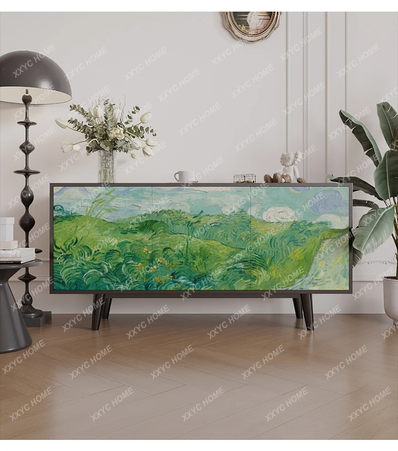 

ZH Classic green field solid wood side cabinet integrated against the wall Home modern locker