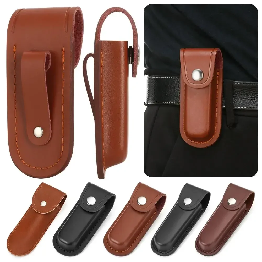 

1PC Brown Fold Knife Scabbard Tool Flashlight Belt Loop Case Holder Leather Sheath Pocket Hunt Camp Outdoor Carry Equipment