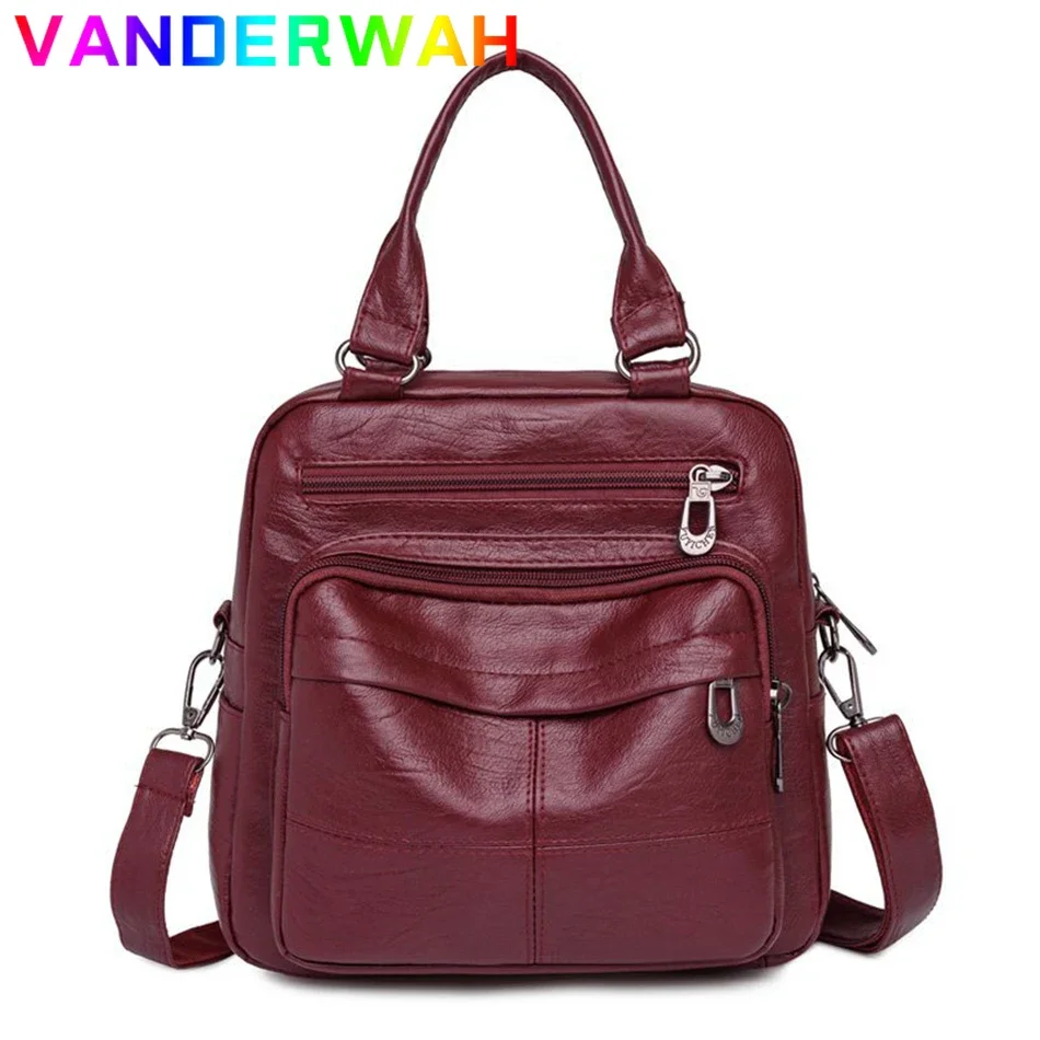 

Casual Ladies multifunctional Messenger bag Fashion soft pu leather Designer women Backpacks for School Teenagers travel Bagpack