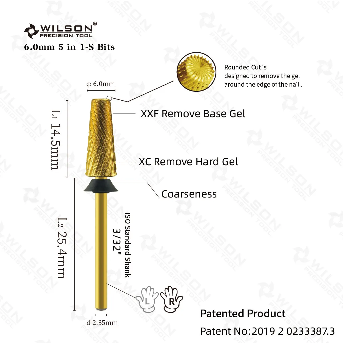 WILSON 6.0mm 5 in 1-S Bits TiN Coating Nail Drill Tool for Gentle Manicure Pedicure Care TiN-coated Nail Beauty Bits for Nail Sa