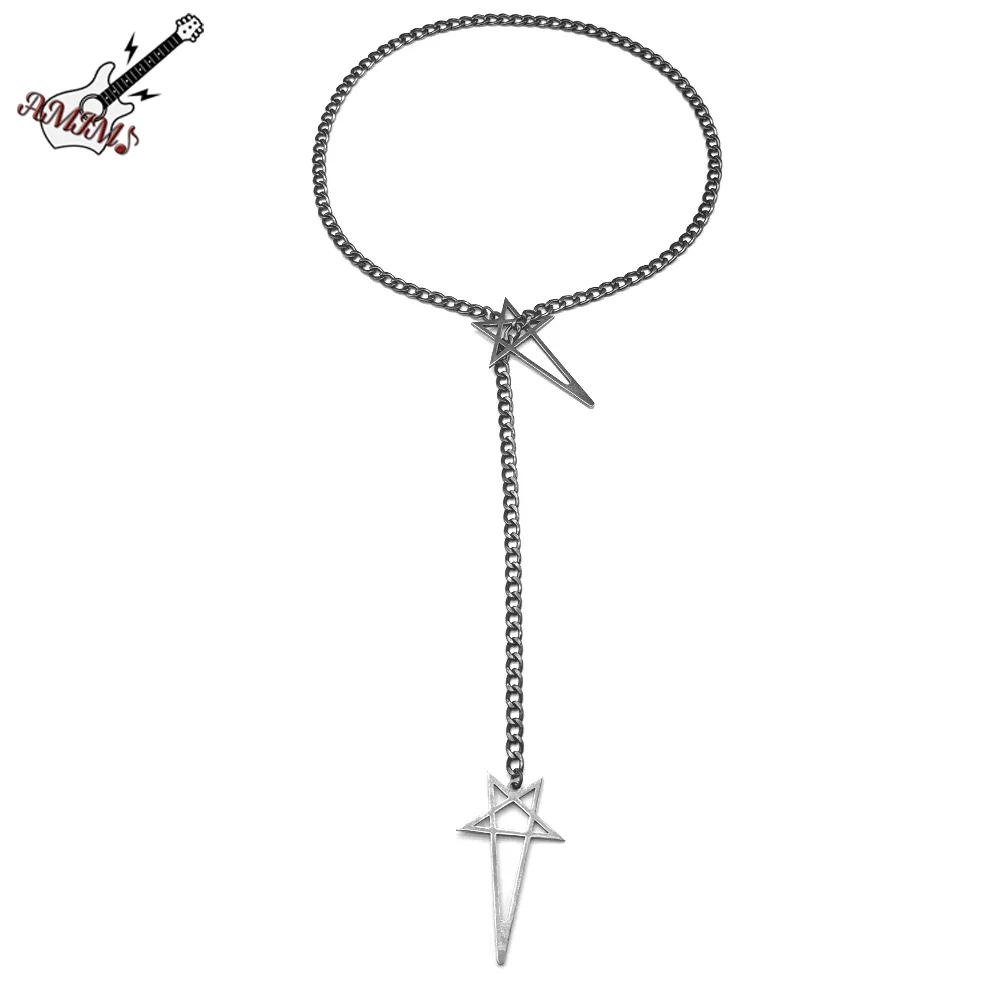 

Hiphop Inverted Pentagram Chain Women Men Stainless Steel Black Goth Y Shape Party Long Pendant Toggle Necklace Jewelry Gift
