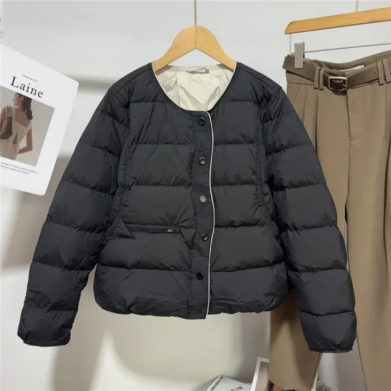 

Loose Fit Round Neck Cotton Jacket Women's Winter New Style Casual Bread Coat Single Button Warmth Short Outerwear