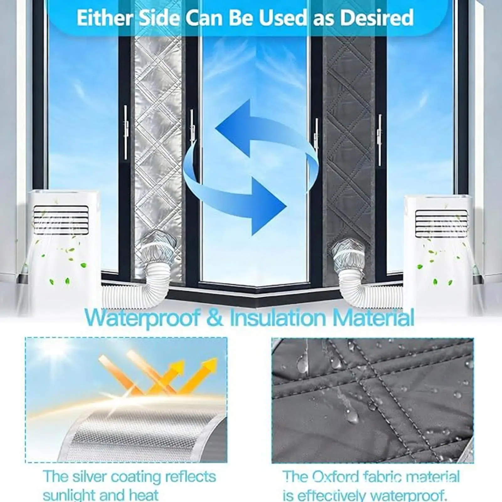 Portable AC Window Sealing Cloth Sunscreen Coating No Drill Mobile Air Conditioner Vent Kit Exhaust Hose Cover for Sliding Door view 4