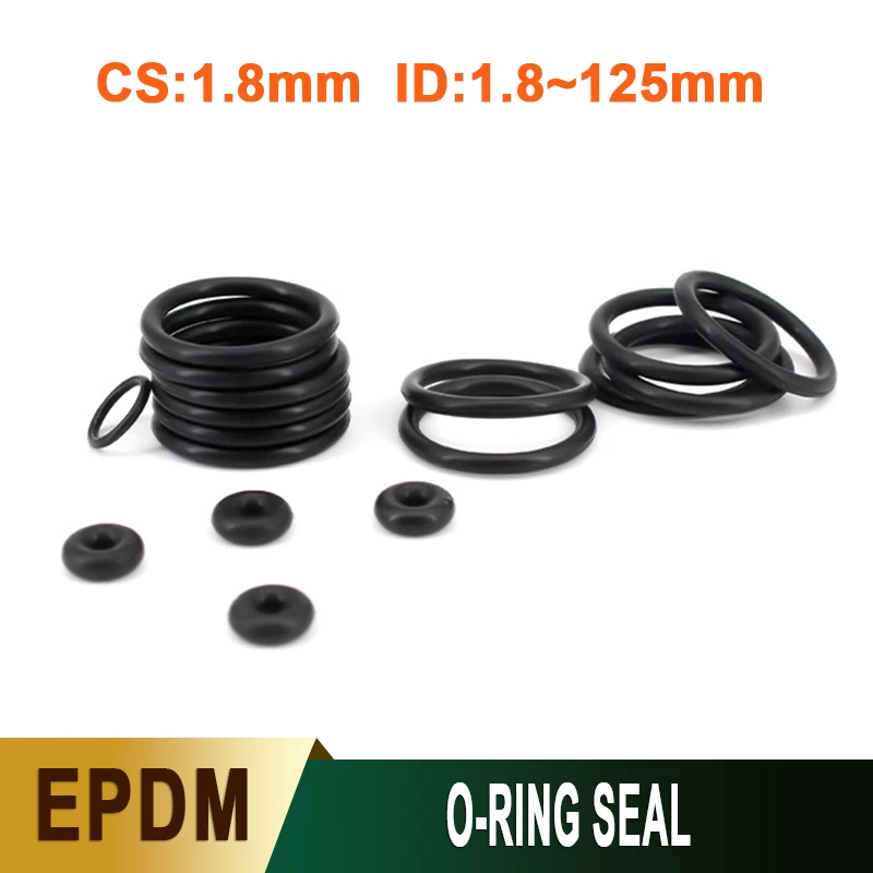 EPDM O-Ring Seal Rubber Washer Gasket Thickness CS 1.8mm OD 1.8~125mm High Temperature Resistance Waterproof Sealing Rings