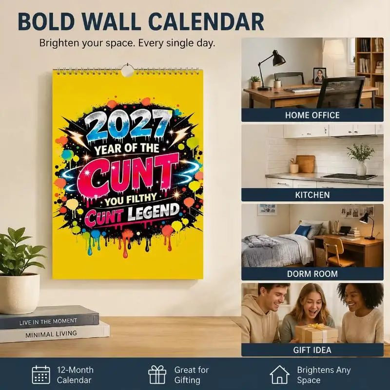 New 2027 Wall Hanging Calendar With Funny Graffiti Print Sturdy Spiral Binding Perfect Home Decor Novelty Gag Gift For Friends