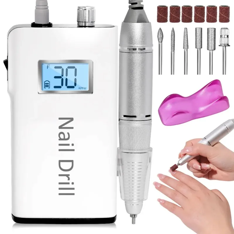 

30000RPM Electric Nail Drill Rig Rechargeable Sander LCD HD Display Gel Nail Polisher for Home Nail Salon