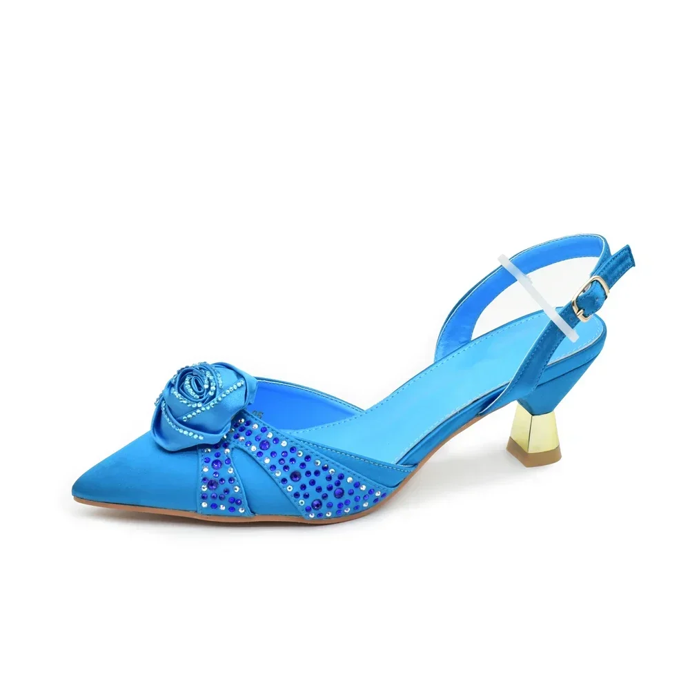 New Arrival African Shoes and Bags Matching Set Decorated with Rhinestone Elegant Woman Heeled Shoes for Wedding Party Pumps