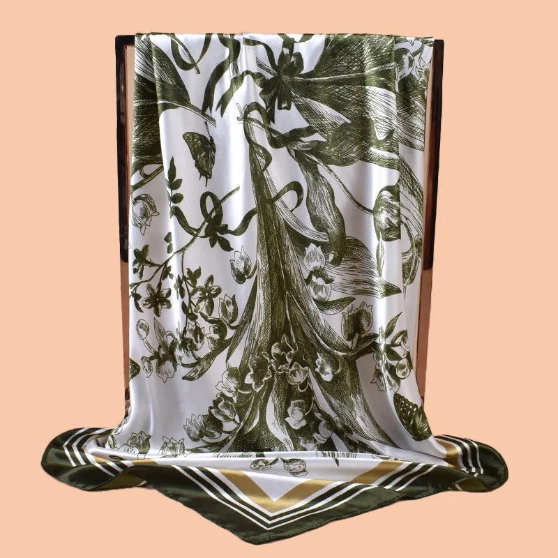 Écharpe imprimée Vintage Beige pour femmes, douce et élégante, adaptée à toutes les saisons, écharpe carrée polyvalente, peut être utilisée comme foulard, 1 pièce