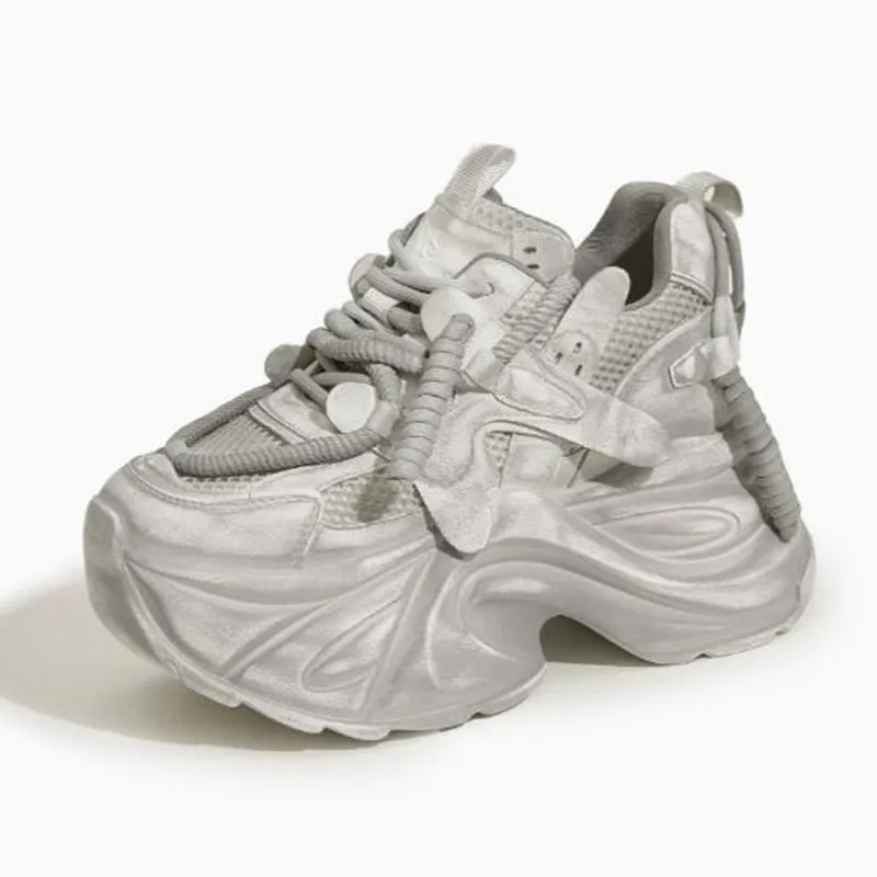 

НОВЫЕ Женские кроссовки на высокой платформе с дышащей сеткой, летние/осенние, на вулканизированной подошве, с каблуком 10 см, кожаные, повседневные, массивные, в стиле «папины кроссовки», спортивные