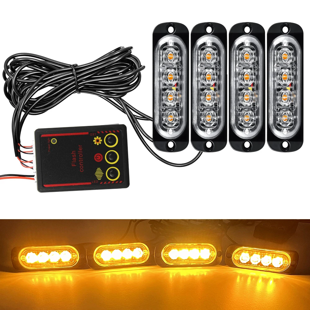 4 in 1 LED Warning Strobe Light Wireless Control 12V 24V Car Grille Emergency Flash Signal Lamps Auto Stroboscope for Truck