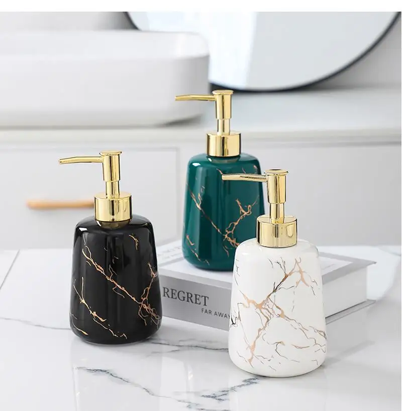 Platinum Marble Texture Ceramic Bathroom Products Set Cup Lotion Bottle Toothbrush Holder Soap Dish Storage Tray