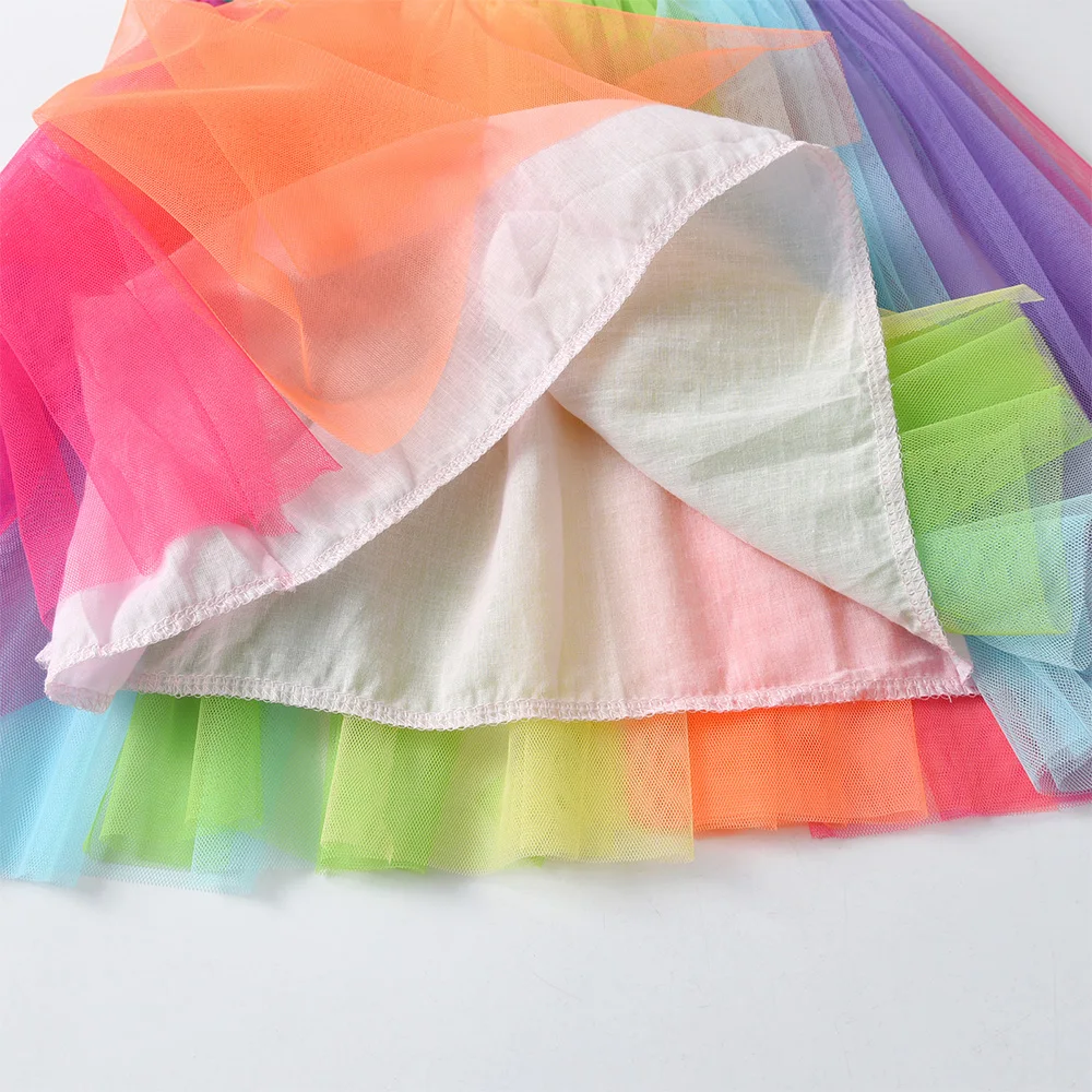 Ärmelloses Sommerkleid für Mädchen, Regenbogenfarben, bunt, Farbverlauf, Tüll, Netzstoff, Prinzessin, Geburtstagsfeier, Prinzessin, lässig, Festival-Kleider – Detail 7