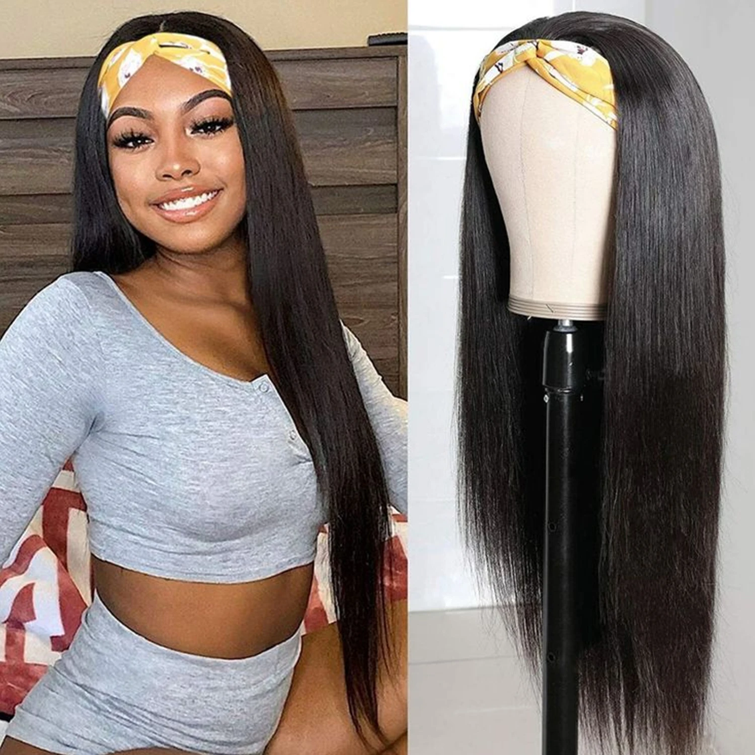 

Парик-повязка на голову из 100% натуральных человеческих волос, прямые как салфетка, полностью машинной работы, для женщин, плотность 180%, по акции