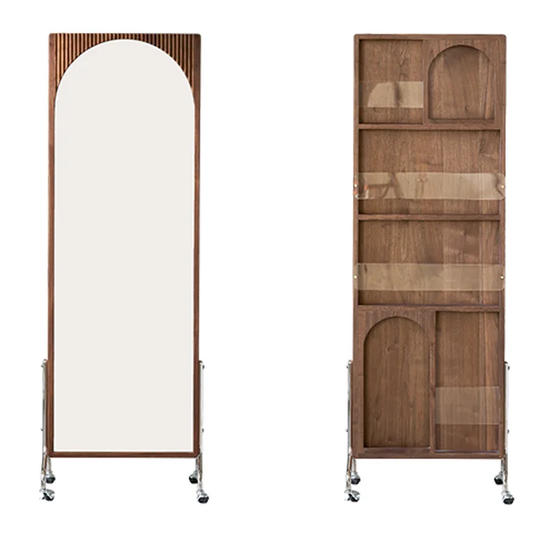 

Movable full length mirror, black walnut full length mirror, floor-to-ceiling rotatable