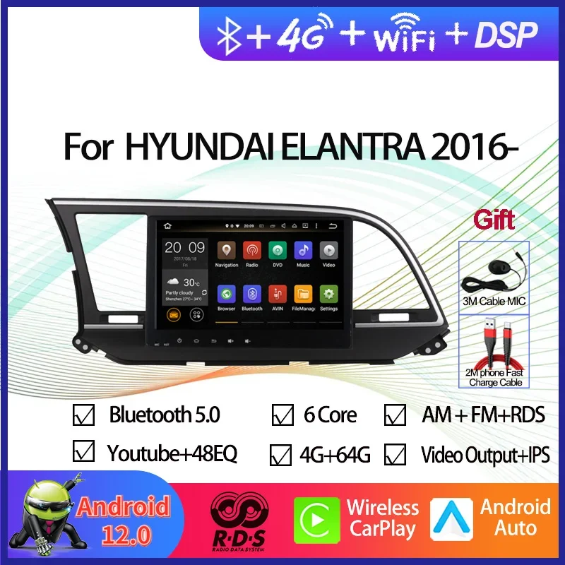 10,1-дюймовый автомобильный GPS-навигатор на базе Android, мультимедийный DVD-плеер для Hyundai Elantra 2016-левое вождение, авторадио, стерео