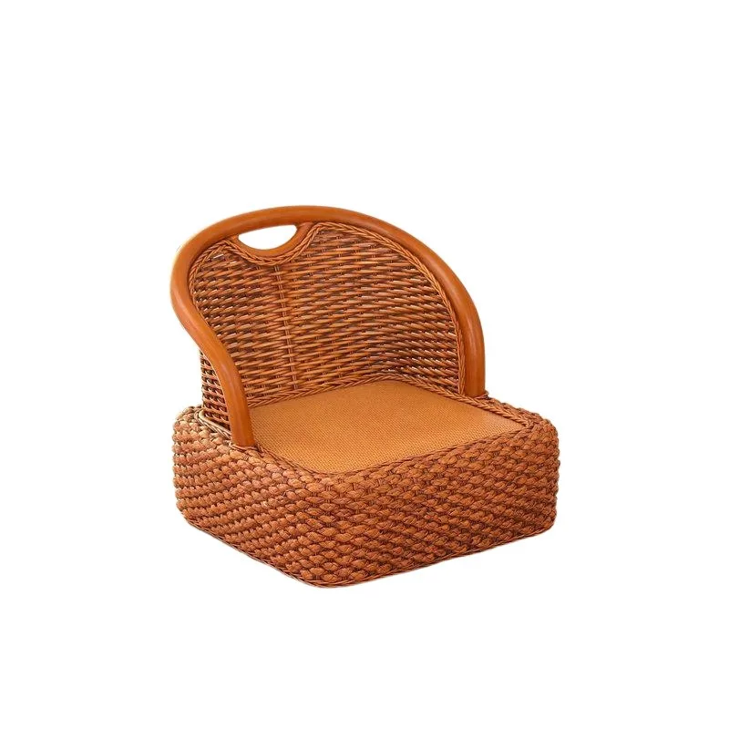 

Rattan tatami back chair balcony room legless chair solid wood small chair casual home