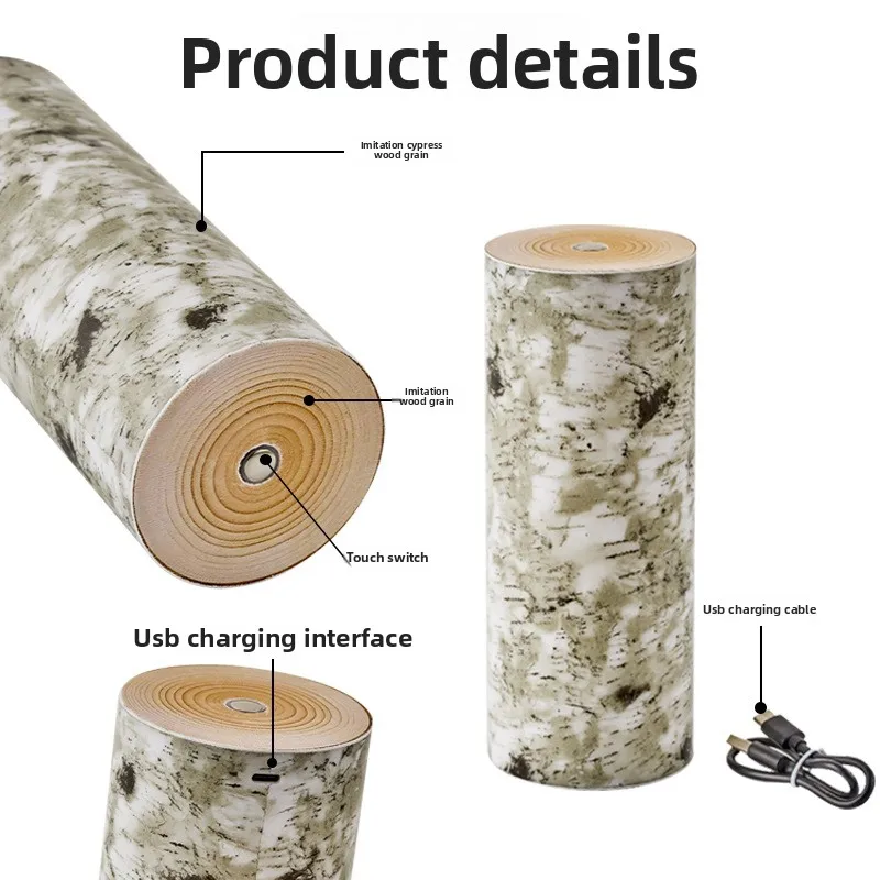 Creative imitation of birch tree pattern bedside lamp, touch lamp, dimmable outdoor camping lamp, modern minimalist bedroom lamp