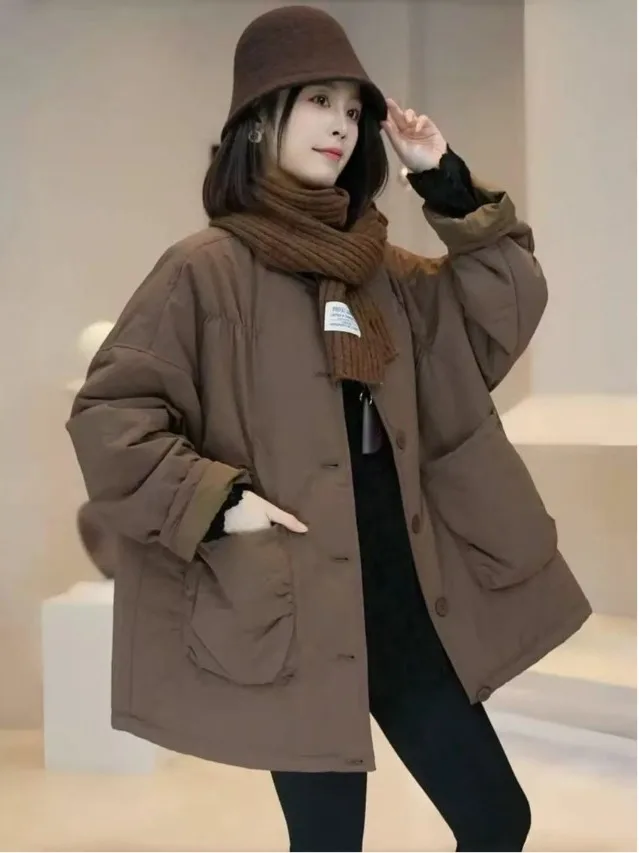Haut de gamme femmes Design plié Thiened coton 2025 automne hiver ample minceur chaud manteau coréen Sle Long Sve rond Ne