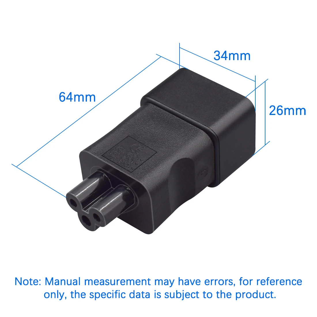 JORINDO IEC320 C20 TO C5 AC power conversion plug, 16A C20 3-pin male to plum blossom female socket conversion adapter