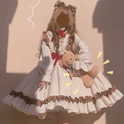 Japanese Sweet Kawaii Lolita OP Dress Women Vintage Doll Soft Girl Ruffles lo Dress Autumn Winter Cute Dresses Girls Vestidos