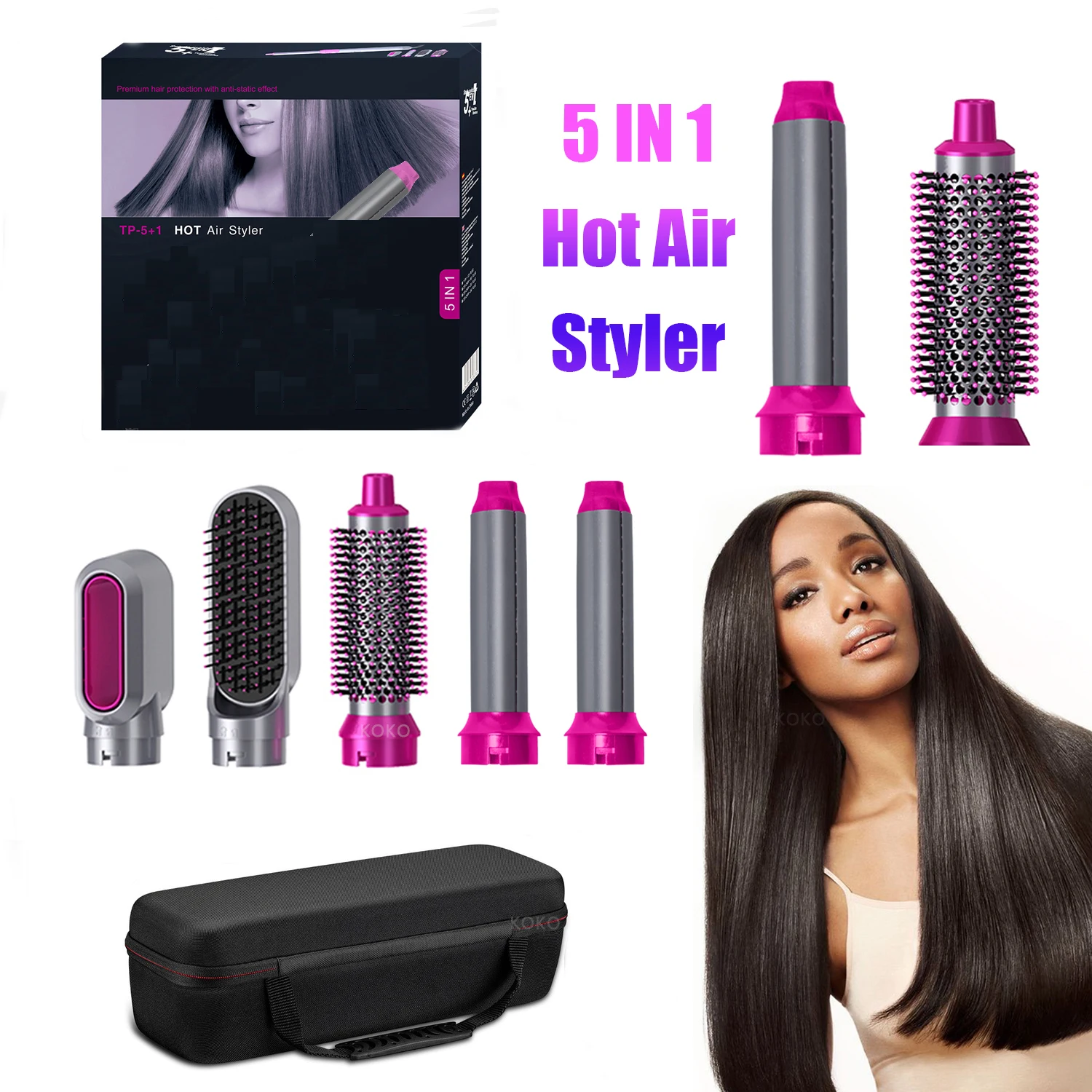 

5 In 1 Electric Hair Dryer Brush Hot Air Styler Blow Negative Ions Dryer Comb Hair Curler Straightening Curling Styling Tool