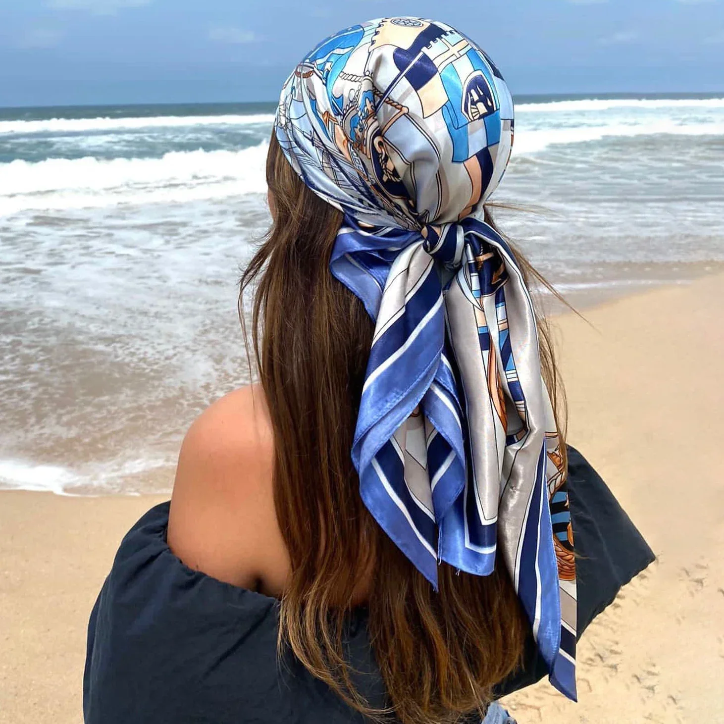 

Satin Square Scarf Women Muslim Hijab Elegant 2025 Print Silk Neckerchief Shawl Wraps Headband Handle Hair Accessories Bandana