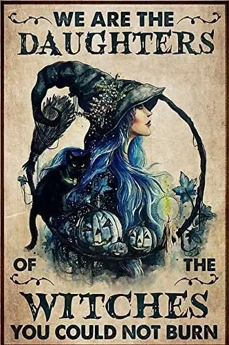 We are The Daughter of The Witch Cat Halloween Metall-Blechposter für drinnen und draußen, für Zuhause, Bar, Kaffee, Küche, Wanddekoration, Halloween
