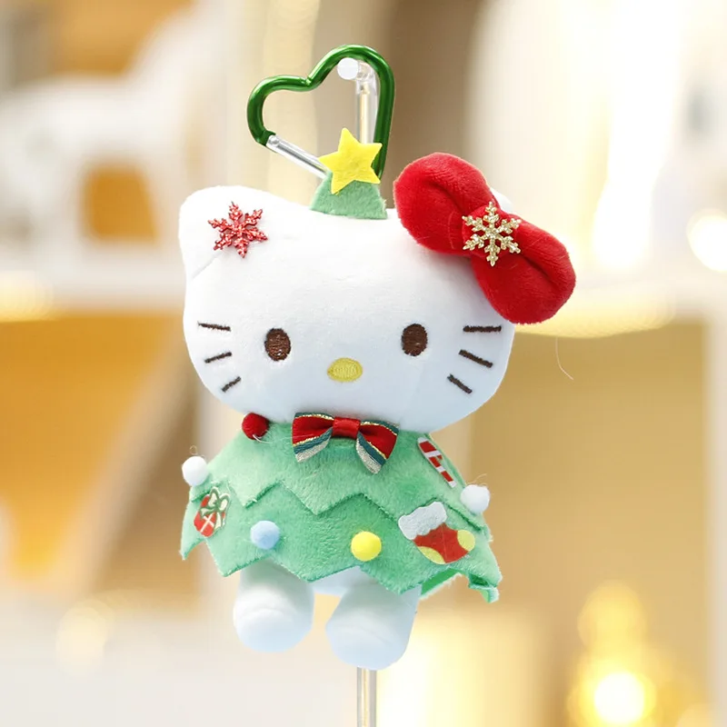 13CM Anime Hello Kitty Christmas Tree Snowman Style Plush Doll Keychain Kawaii School Bag Pendant Accessories Holiday Gift