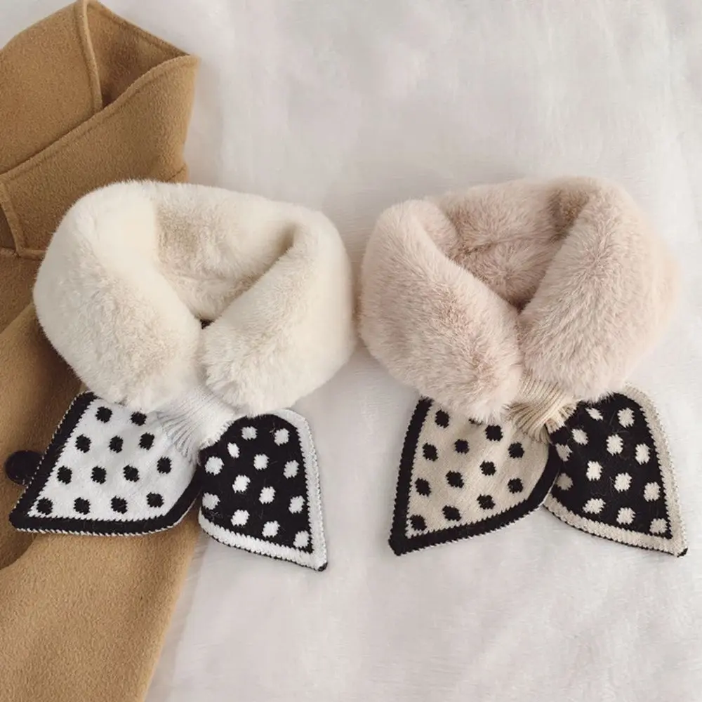 New Fashion Bow Plush Knit Soft Warm Scarf Women Winter Faux Rabbit Fur Thicken Windproof Lady Cross Scarf