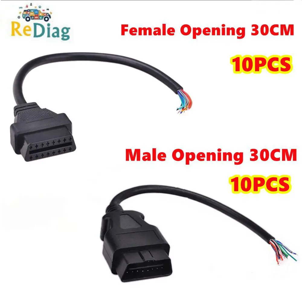 

10 шт., штекеры OBD2, 30 см, 16 контактов