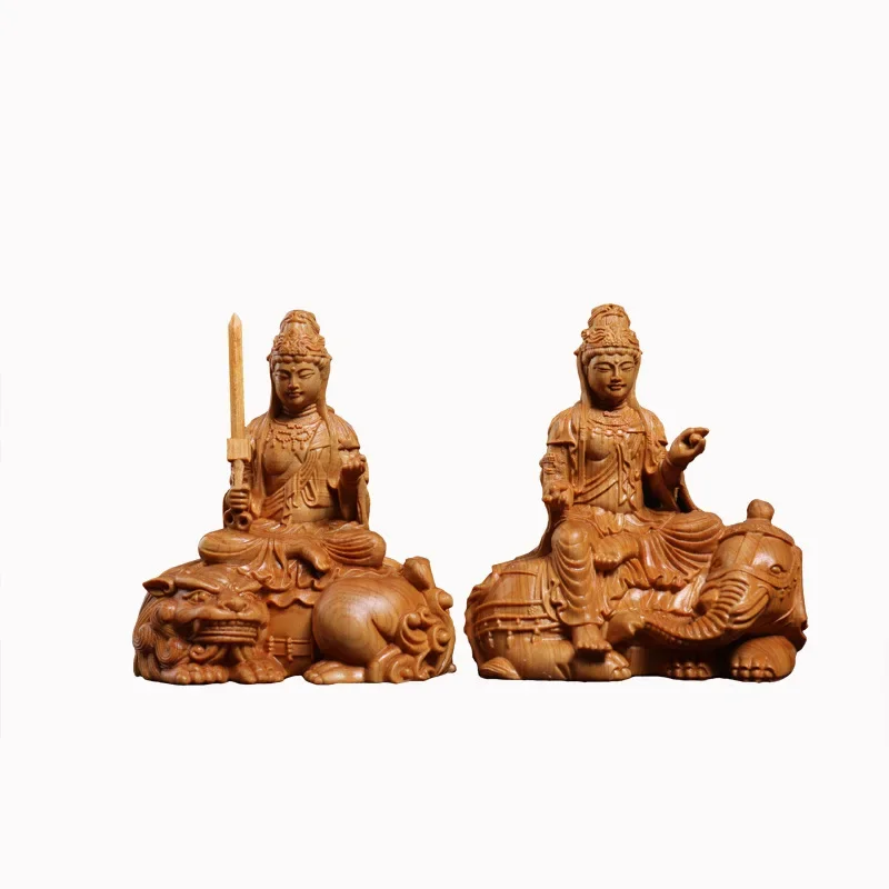 

wood carving Manjushri, Samantabhadra solid wood statue Chinese Buddhist figures Home living room bedroom feng shui statue