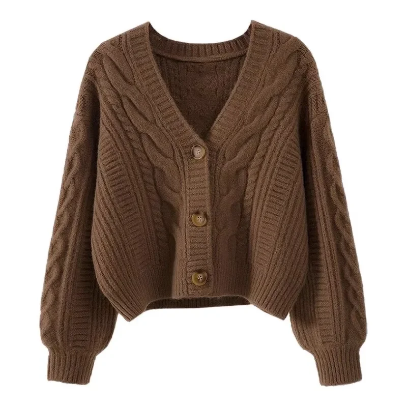 Feminino cabo de malha colheita cardigan grosso quente único breasted jaqueta botão para baixo camisola topos adolescente outono inverno y2k outfit