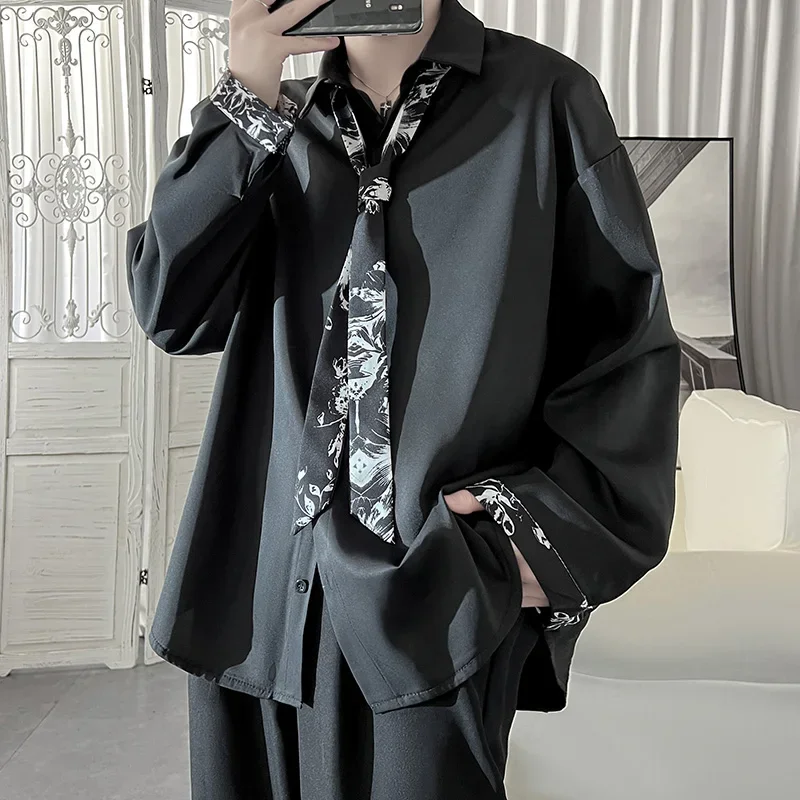 

Korean Fashion Stylish Long Sleeve Blouses Men Streetwear All-match Handsome Teens Shirt 2024 Autumn New Retro Oversize Shirts