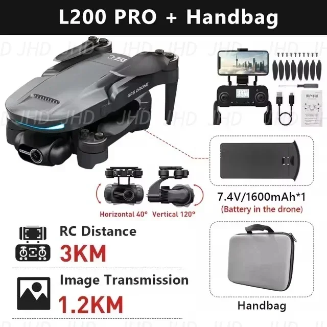 JHD L200 PRO MAX Drone GPS Brushless Motor 4K HD Profesional FPV Quadcopter 2-Axis Gimbal 360° Obstacle Avoidance Drone L200 PRO