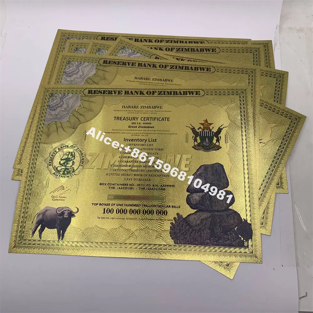 

10pcs/lot Great Zimbabwe Gold One Hundred Trillion Dollar Bills Banknote Containers With Watermark For Nice Collection