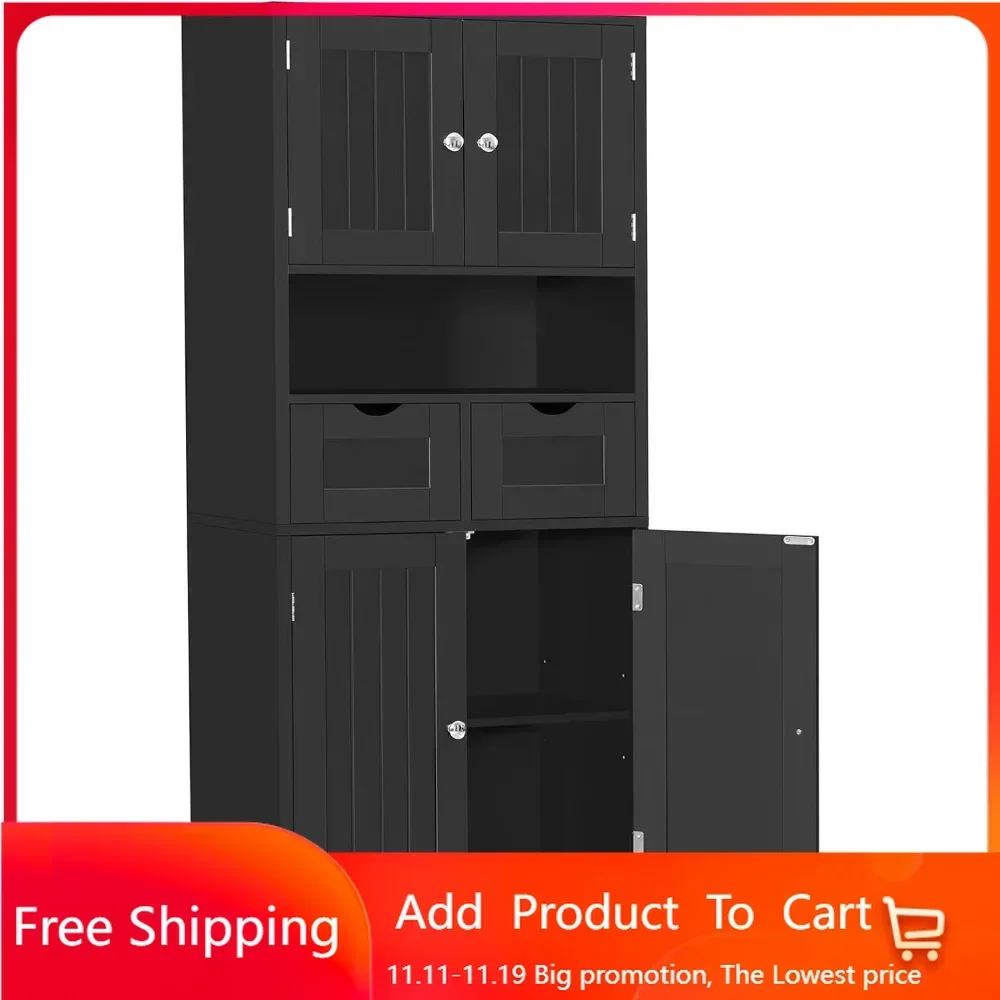 

Tall Storage Cabinet with Adjustable Shelf, Bathroom Cabinet with 2 Drawers, Linen Cabinet for Living Room