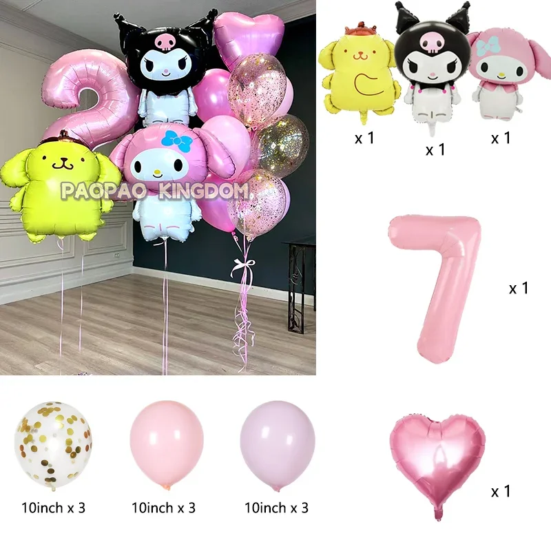Cartoon Kuromi My Melody Themen-Folienballons Set Latexballons Kindergeburtstagsparty Dekoration Zahlenballon Globos – Detail 10