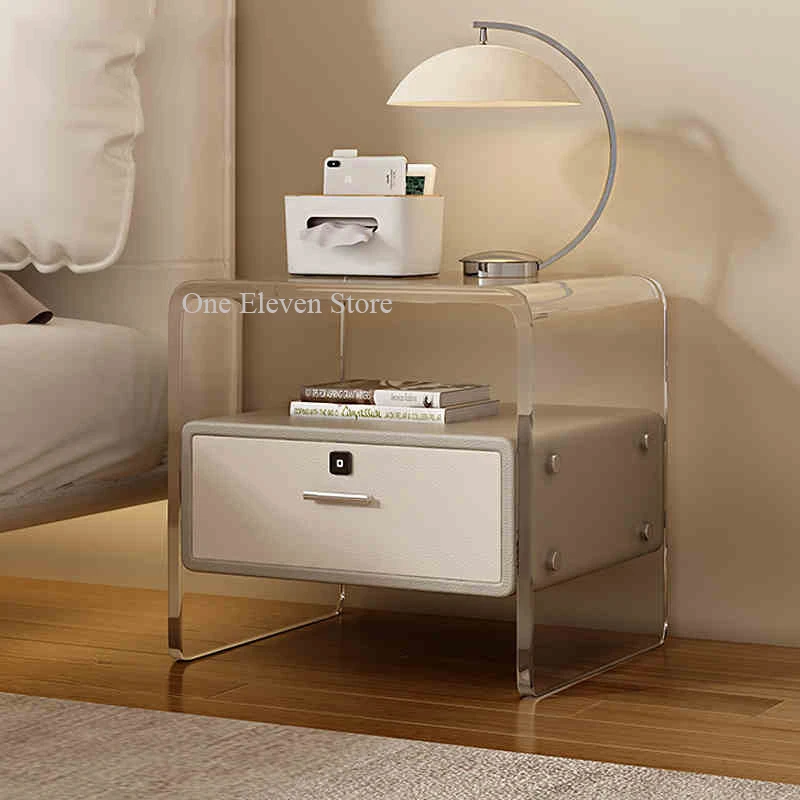 Bedside Bedroom Table Coffee Glass Acrylic White Modern Nightstand Low Desk Muebles Para Cuarto Recamara Furniture Living Room