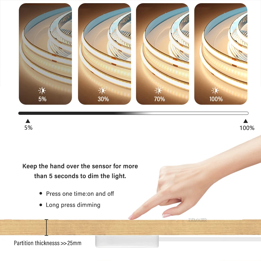 LED Under Cabinet Lights with Hand Scan Motion Sensor Dimmable Penetrable Touch Switch Strip Lighting